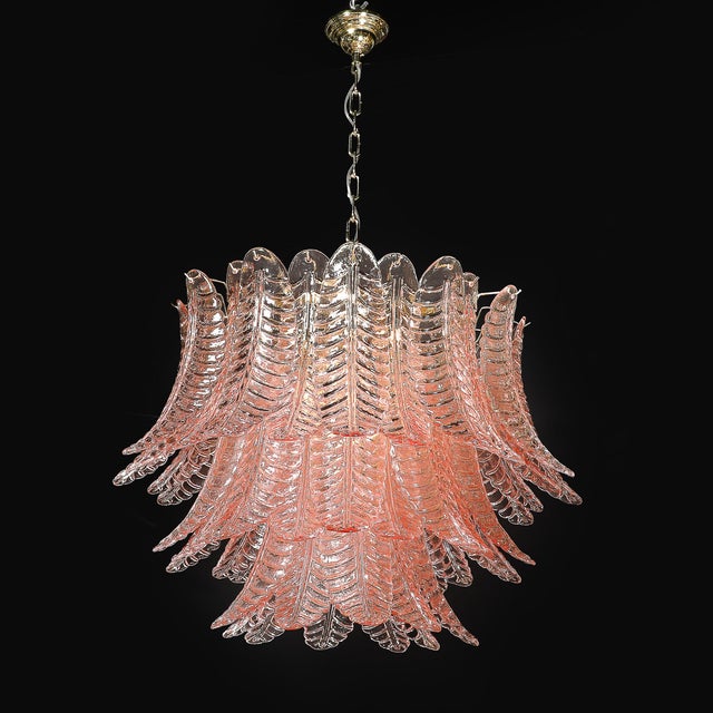 Modernist Hand-Blown Smoked Rose Murano Glass 3-Tier Reeded Feather Chandelier For Sale - Image 11 of 18