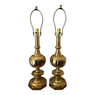 Vintage Mid to Late 20th Century Heavy Brass Lamps - a Pair For Sale