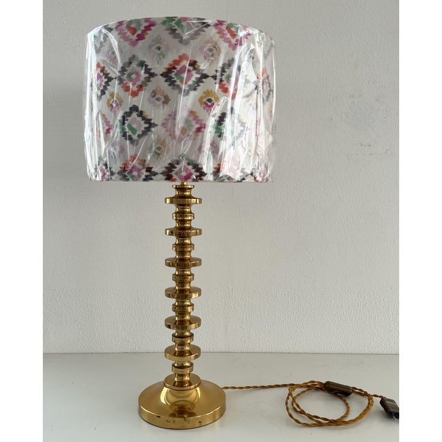 Mid-Century Brass Table Lamp with Ikat Lampshade, 1970s For Sale - Image 4 of 15