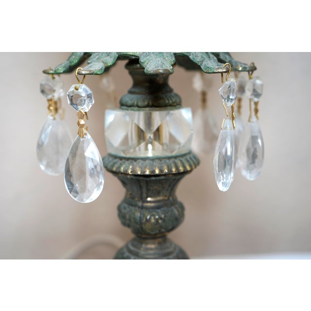 1915 Antique Bronze Art Nouveau German Crystal Prism Table Lamp For Sale In Los Angeles - Image 6 of 13