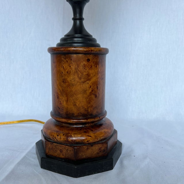 1990s Brass Table Lamp With Square Silk Shade For Sale - Image 4 of 13