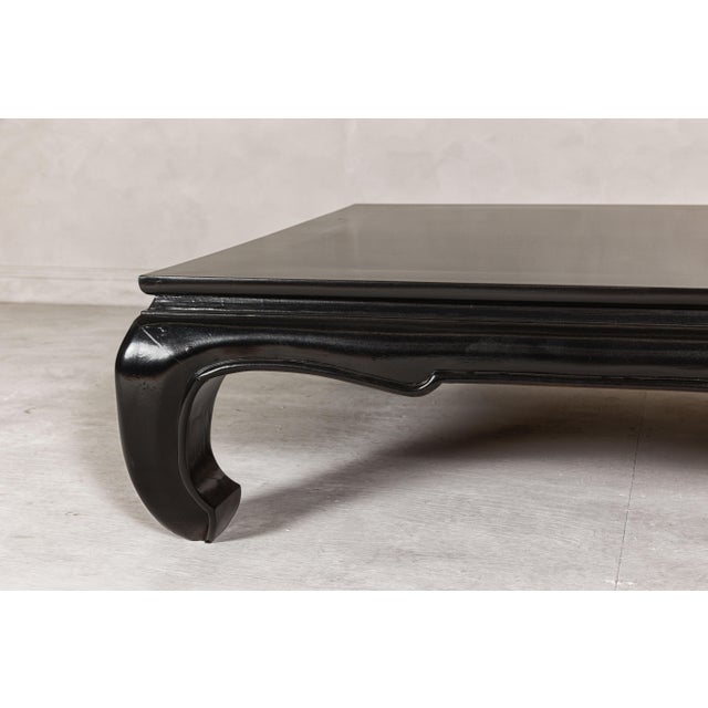 Brown Teak Wood Chow Legs Coffee Table with Custom Black Lacquer Finish For Sale - Image 8 of 12