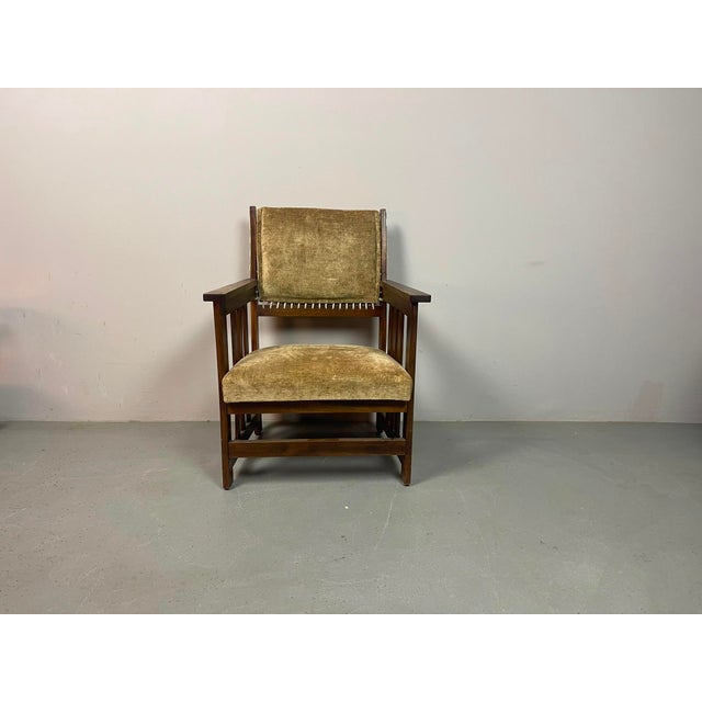 Antique Dutch Haagse School Oak Armchair by L.O.V. Meubelfabriek, Oosterbeek, the Netherlands, 1920s For Sale - Image 4 of 14