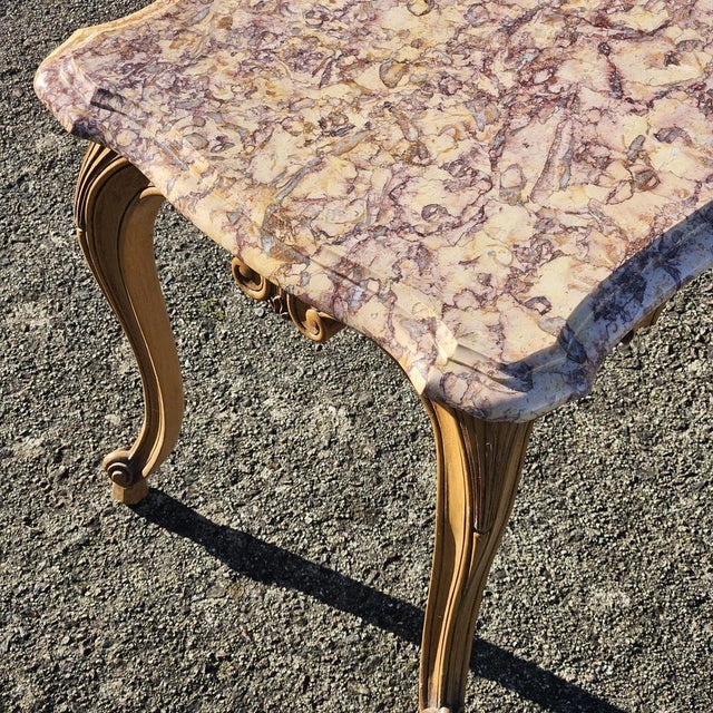Vintage Louis XV Ash Wood & Marble Cocktail Table, 1960s For Sale - Image 13 of 18