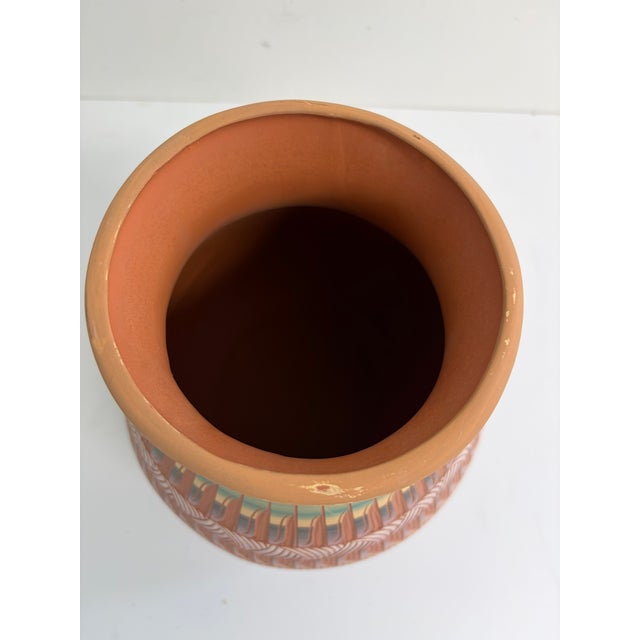 Copper Signed Navajo Pottery Vase by Ernie Watchman – Hand-Coiled Geometric Design For Sale - Image 8 of 10