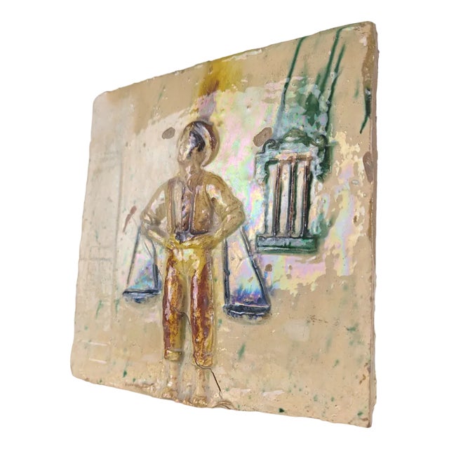 Glazed Ceramic Plate with Cenachero by Hermanos Morillo, 1940s For Sale