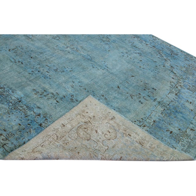 Vintage Persian Overdyed Handmade Medallion Blue Wool Rug For Sale In New York - Image 6 of 11