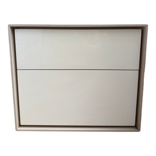 Dado B&b Italia Contemporary Bedside Table in White Gloss With Tan Satin Trim For Sale
