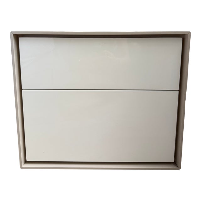 Dado B&b Italia Contemporary Bedside Table in White Gloss With Tan Satin Trim For Sale
