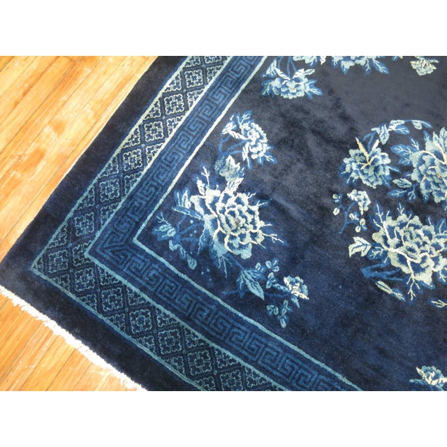 Zabihi Collection Midnight Blue Antique Chinese Square Peking Rug - 5'7" x 6'2" For Sale - Image 4 of 6