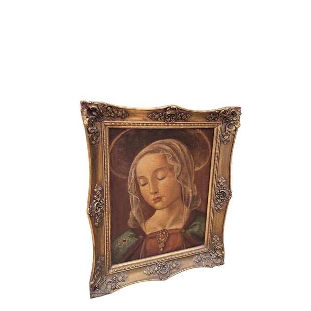Gold Vintage Renaissance Revival Madonna Portrait For Sale - Image 8 of 10