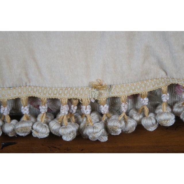 White Mid 20th Century Down Filled Floral Crossed Roses Needlepoint Tassel Lumbar Throw Pillow For Sale - Image 8 of 10