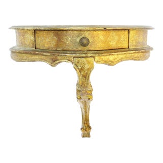 Italian Florentine Demilune Wall Console Table W/ Drawer For Sale