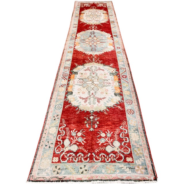 Vintage Circa 1940 Turkish Oushak Runner Rug , 2ft 11in X 11ft 5in For Sale - Image 9 of 11