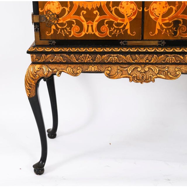 Antique Black Lacquered Marquetry Cocktail Cabinet on Stand, 1930s For Sale - Image 11 of 15