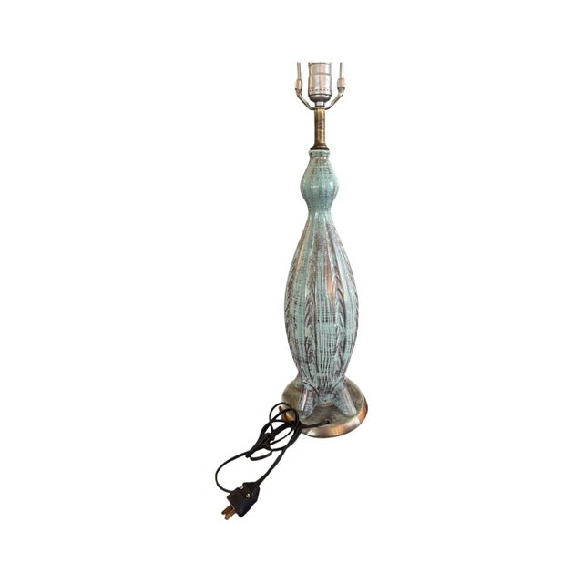 Green 1950s Mid-Century Modern California Pottery Sputnik Lamp Aqua & Gold Splatter Glaze For Sale - Image 8 of 14