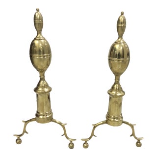 Brass Lemon Top Andirons - a Pair For Sale