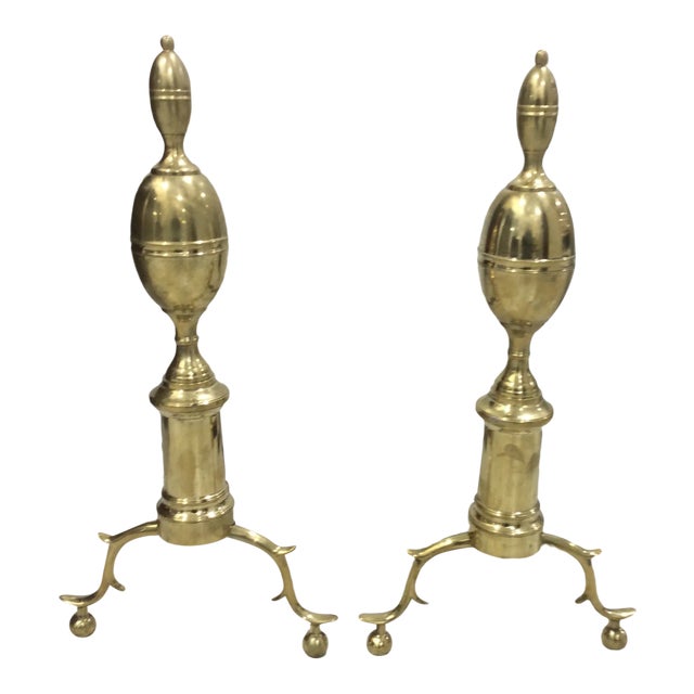 Brass Lemon Top Andirons - a Pair For Sale