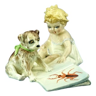 Little Girl and Dog Figure by Arturo Pannunzio, Italy, 1890s-1910s For Sale