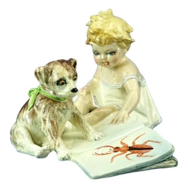 Little Girl and Dog Figure by Arturo Pannunzio, Italy, 1890s-1910s For Sale