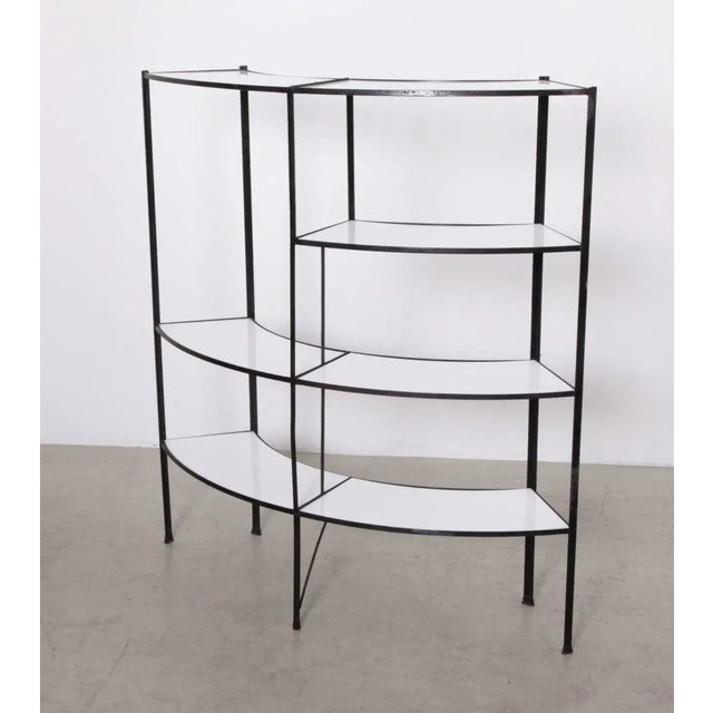 Black and White Vitrolite Glass Wrought Iron Shelf by Frederic Weinberg For Sale - Image 3 of 6