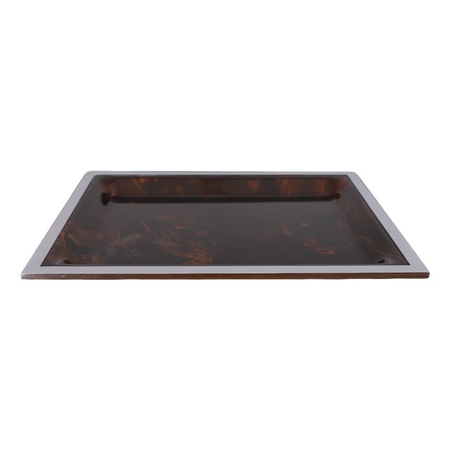 Vintage Italian Brass and Acrylic Glass Tray, 1970s For Sale