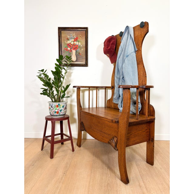 Victorian Antique Victorian Oak Hall Bench For Sale - Image 3 of 9