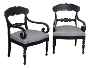 19th-Century Swedish Carved Pine Black Painted Armchairs