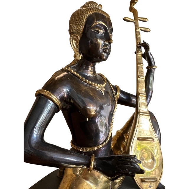 Late 20th Century Art Deco Bronze Statue Lamp With Gold-Tone Shade For Sale - Image 9 of 12