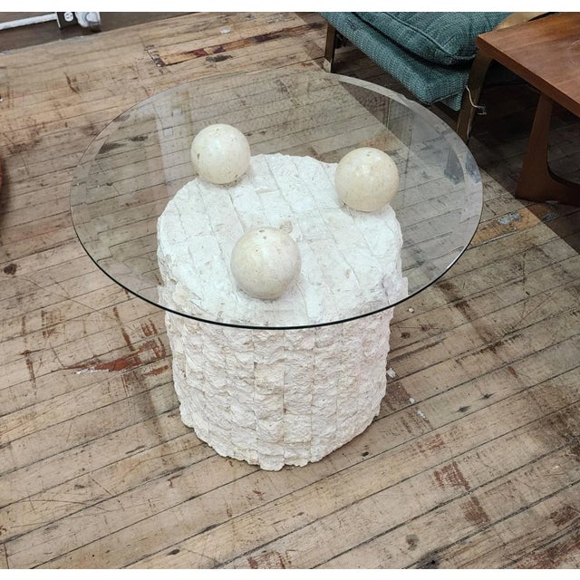 Vintage Postmodern Natural Mactan Stone Side Table For Sale - Image 9 of 12