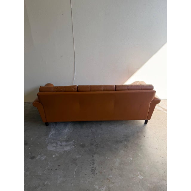 Vintage Danish Cognac Leather Sofa – Mid-Century Modern Tufted 3-Seat Couch For Sale - Image 4 of 8