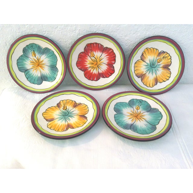 1980s Clay Art Hibiscus Plates, Set of 5 For Sale In West Palm - Image 6 of 6