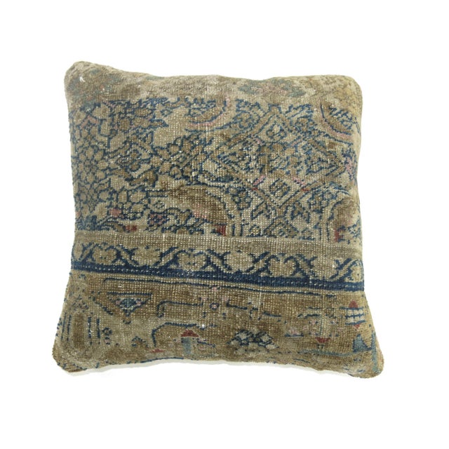 Blue Beige Persian Herati Rug Pillow For Sale - Image 4 of 5