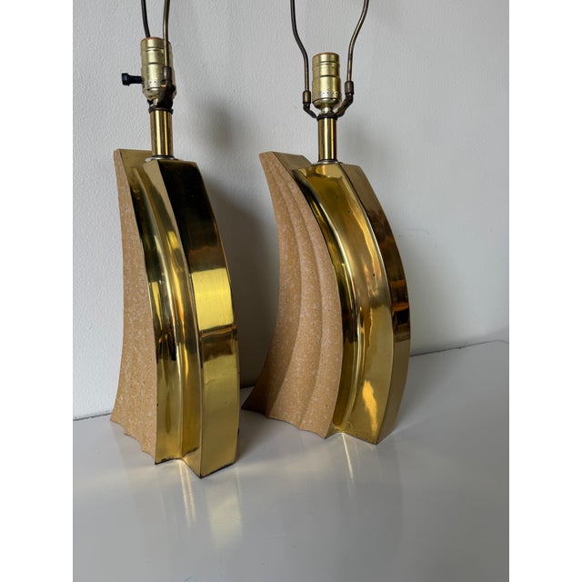 1980s 1980’s Postmodern Art Deco Style Brass Table Lamps – A Pair For Sale - Image 5 of 12