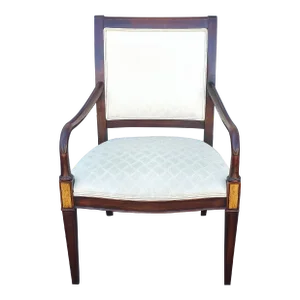 20th C. Hickory Chair Federal Style Mahogany Inlaid and Upholstered Arm Chair