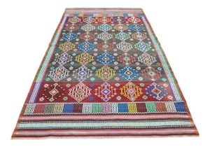 1960s Turkish Balya Nomad's Embroidered Kilim Rug