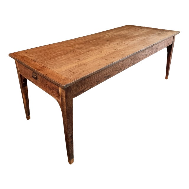 Antique French Farmhouse Dining Table in Oak and Pine with 3 Drawers, 19th Century For Sale