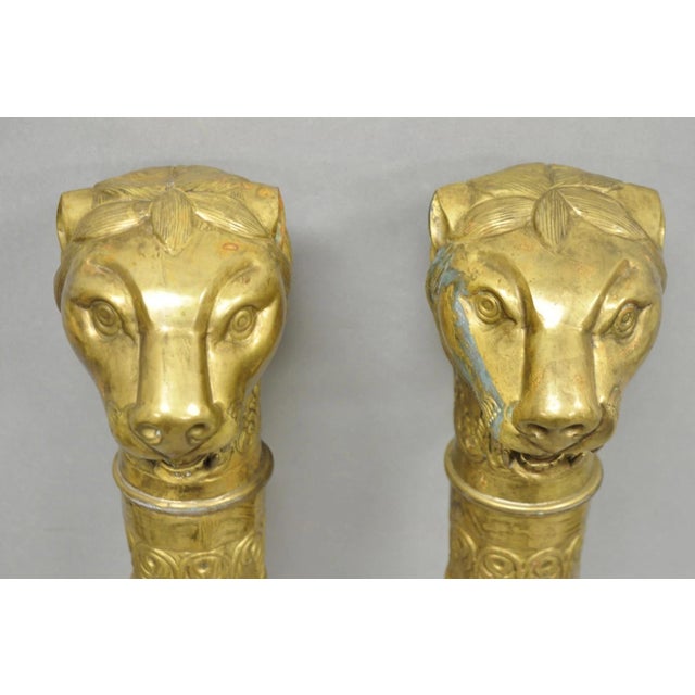 Vintage Italian Regency Neoclassical Large Brass Lion Sconce Door Handles Pair For Sale In Philadelphia - Image 6 of 17