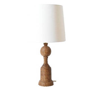 Rattan Skin Baluster Table Lamp, 1970s For Sale