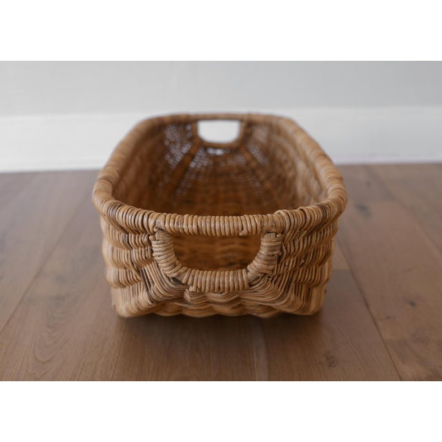 Large Vintage Boat-Shaped Wicker Rattan Basket With Handles For Sale - Image 10 of 14