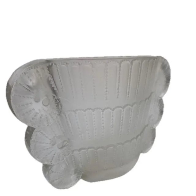 René Lalique, "Jaffa" vase in white glass, model created in 1937. Acid-etched signature under the base. with background...