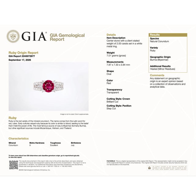 Gia Certified 2 Carat Burma Ruby Diamond Platinum Cocktail Ring, Size 5.75 For Sale - Image 13 of 13
