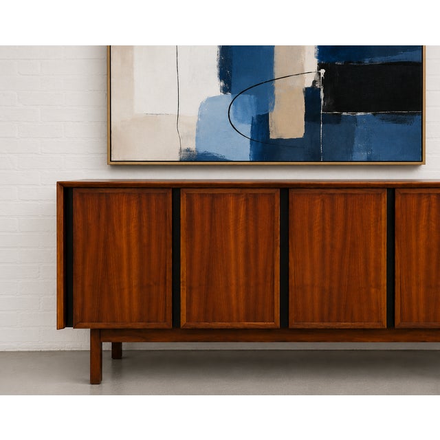 Simple + Classic Walnut Mid Century Modern Credenza / Media Stand / Sideboard by Dillingham, C. 1960's For Sale In New York - Image 6 of 11