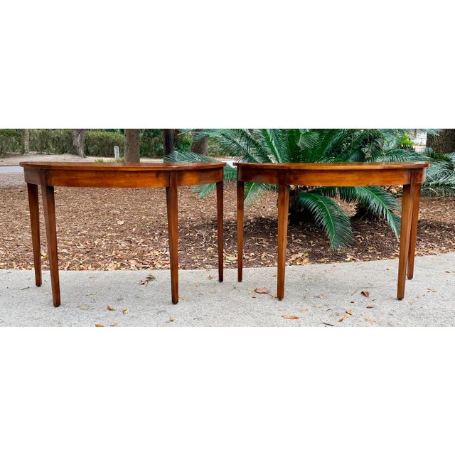 Pair of George III Demi Lune Console Tables For Sale In Savannah - Image 6 of 12