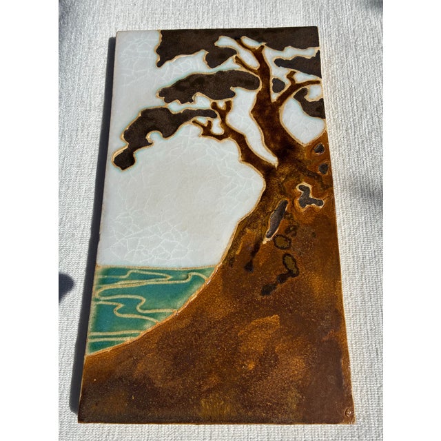 Mid-Century Modern 1990s Arts & Crafts Mission Style Studio Ceramic Tile – Coastal Cypress Tree Styled After Motawi For Sale - Image 3 of 7