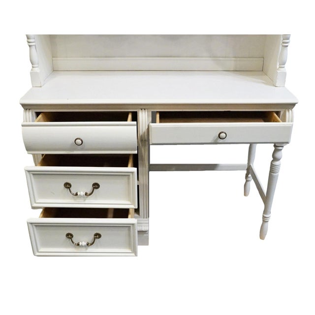 Late 20th Century Lexington Furniture Off White Painted Traditional Victorian Style 44" Student Desk W. Bookcase Hutch 509-534 / 509-541 For Sale - Image 5 of 13