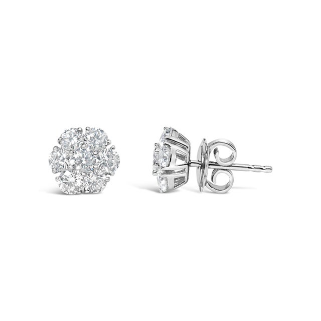 14K White Gold 1 3/4 Cttw Lab Grown Diamond Floral Cluster Composite Stud Earrings (G-H Color, VS2-SI1 Clarity) For Sale - Image 4 of 5