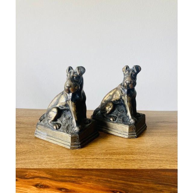 American Vintage Airedale Terrier Book Ends Dog Home Bronze Decor Set of 2 Heavy Office Library For Sale - Image 3 of 9
