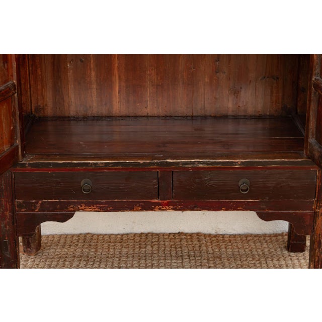 Antique Painted Medallions Red Lacquer Tall Cabinet For Sale - Image 4 of 10