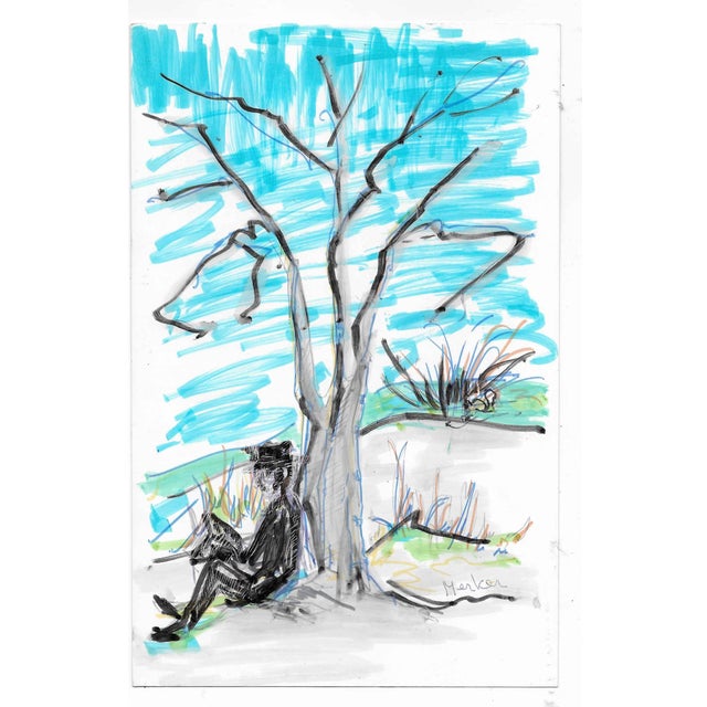 Alexandra Merker (1920-2009) MCM landscape painting on glossy heavy paper. Unsigned with estate stamp and location on back.